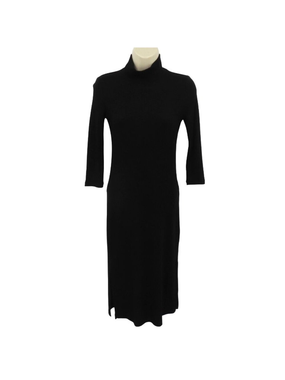 Banana Republic Women XXSP Petite XXS Solid Black Ribbed Rib Long Sleeve Dress